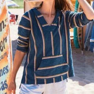 Faherty Striped French terry hooded poncho